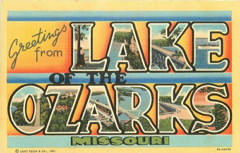 1940s Lake of the Ozarks Missouri Large Letters multi View Teich Postcard 7058