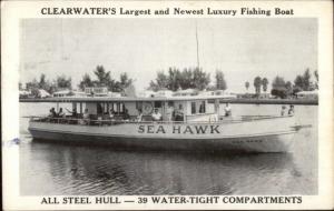 Clearwater FL Fishing Boat Sea Hawk Old 1950s Postcard