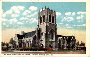 Kansas City, MO Missouri  FIRST CONGREGATIONAL CHURCH  1919 Religion Postcard