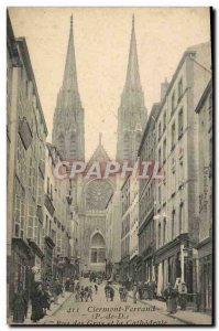 Old Postcard Clermont Ferrand Rue Des Bold And The Cathedral