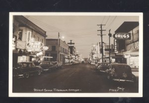 RPPC TILLAMOOK OREGON DOWNTOWN STREET SCENE AT NIGHT REAL PHOTO POSTCARD