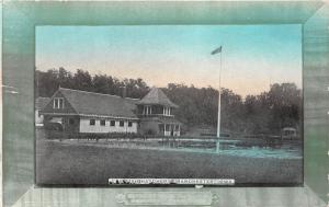 Manchester Iowa~US Fish Hatchery~House Along Pond~Flag Pole~Colored Border~c1910