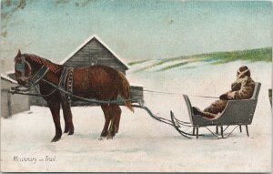Missionary on Trail Horse Sled Winter #86 Postcard G92 *as is