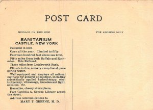 CASTILE NEW YORK~WATER CURE GREENE SANITARIUM-FRONT VIEW~ADVERTISING POSTCARD