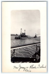 1913 USS Battleship New Jersey Rhode Island US Navy Military RPPC Photo Postcard 