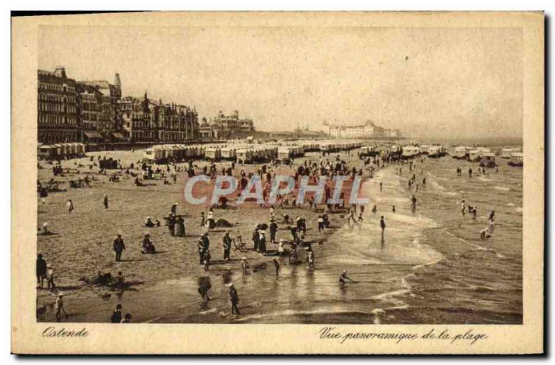 Old Postcard Ostend panoramic view of the beach