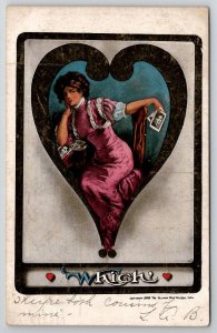 Woman in a Heart Which Man Should it Be Greeting 1909 Allentown PA Postcard E30