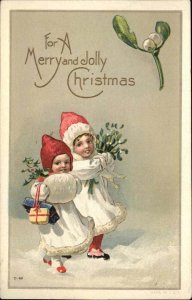 Christmas Cute Kids Children in Snow c1910 Vintage Postcard