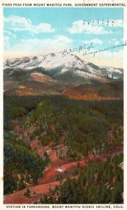 Vintage Postcard 1925 Pikes Peak From Mount Manitou Park Governmental Colorado