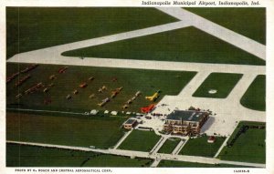 VINTAGE POSTCARD AERIAL VIEW OF THE INDIANAPOLIS MUNICIPAL AIRPORT MAILED 1941