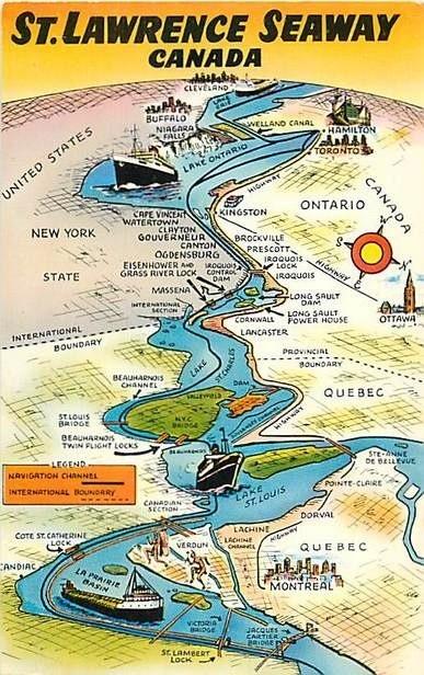 St. Lawrence Seaway Canada Map Card Pre-Zip Code Chrome