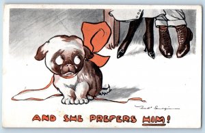 c1910's Humor Puppy Jealous And She Prefers Him Fred Spurgin Signed Postcard