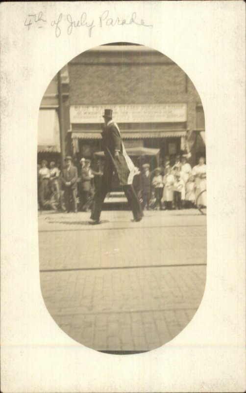 4th of July Parade Tall Man Stilts Elkhart Ind Written on Back c1910 RPPC