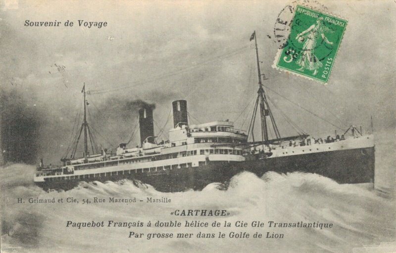 Souvenir de Voyage Carthage Paquebot Francais a double helice 03.40