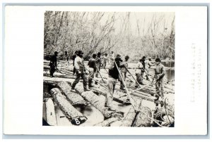 c1910's Lumber Men On Rum River Bromley Minneapolis MN RPPC Photo Postcard