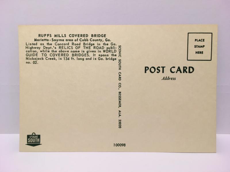 Postcard GA Smyrna Concord Covered Bridge Ruffs Mill Civil War
