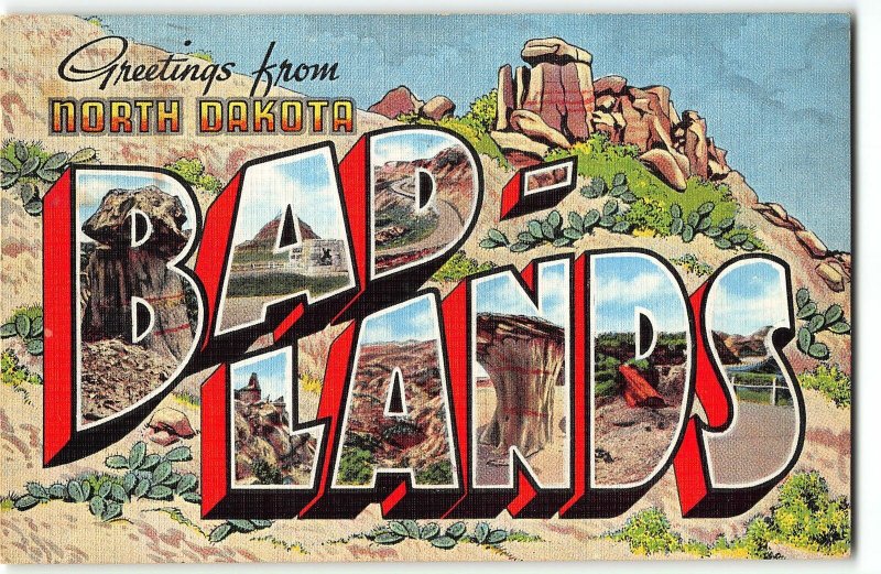 BAD LANDS, NORTH DAKOTA Large Letter Linen Postcard - 1941 Kropp