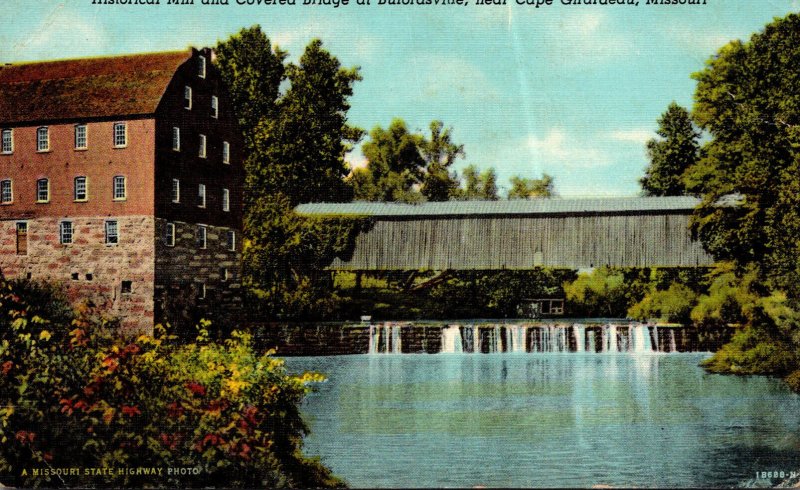 Missouri Bufordsville Historical Mill and Covered Bridge Near Girardeau Curteich