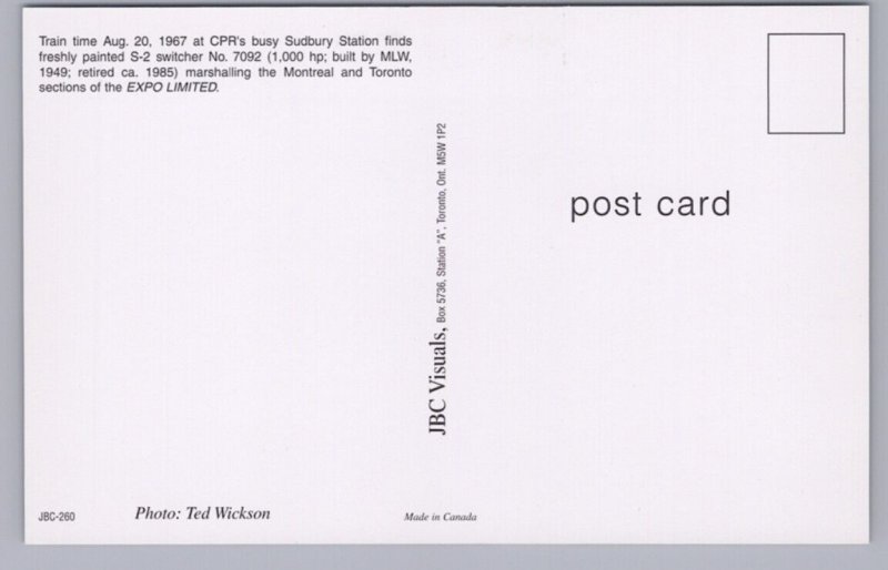 Yard & Station, 1967 CPR Passenger Train Expo Limited, Sudbury Ontario Postcard