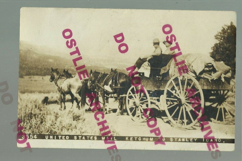 Ketchum IDAHO RPPC 1911 U.S. MAIL STAGECOACH Wagon RFD to Stanley WILD WEST