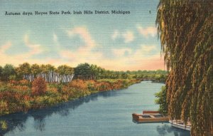 Vintage Postcard 1930's Autumn Days Hayes State Park Irish Hills Dist. Michigan