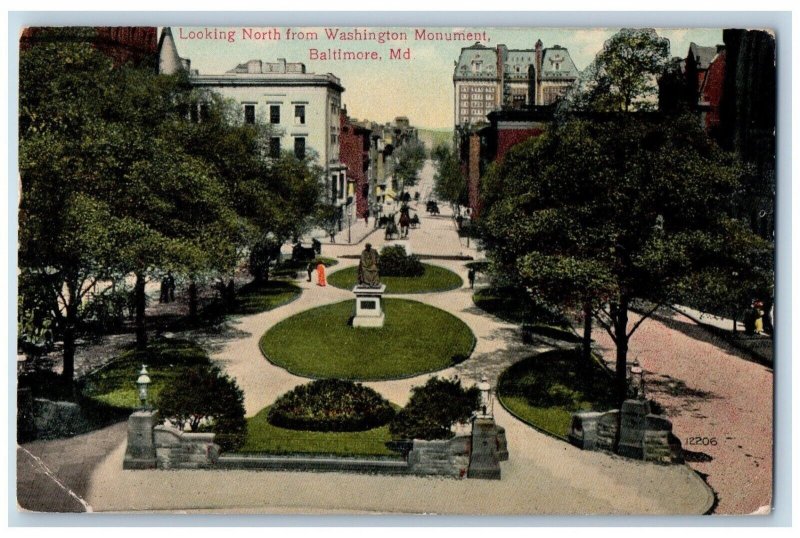 Baltimore Maryland Postcard Looking North Washington Monument Aerial View c1910