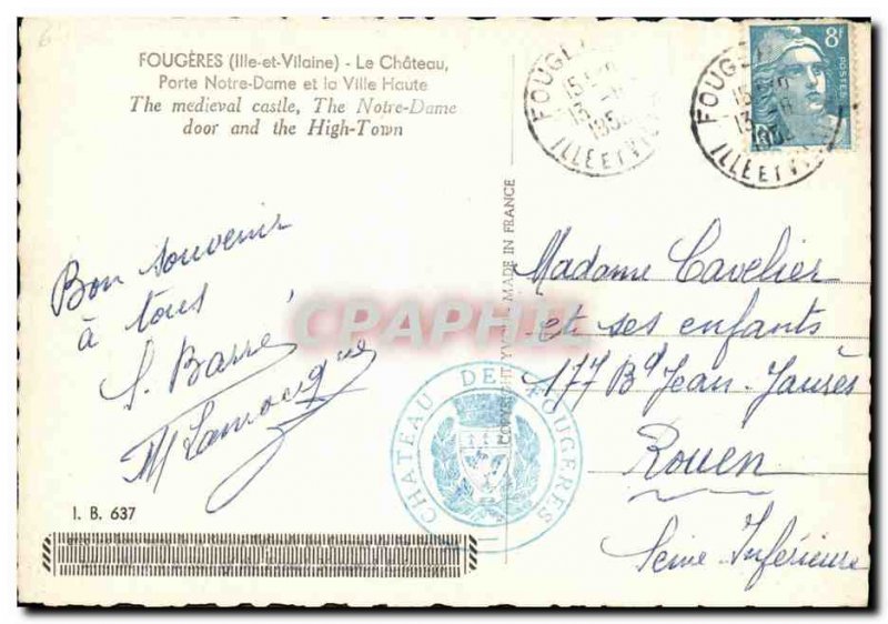 Modern Postcard Fougeres Chateau Porte Notre Dame and the Upper Town