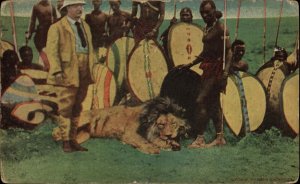 Teddy Roosevelt Hunting Safari Expedition Dead Lion Natives w/ Shields PC