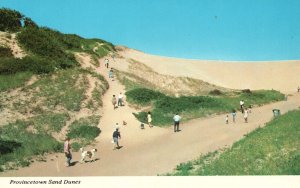 Vintage Postcard Tourists Walking Up Sand Dunes Parking Area Provincetown Mass.