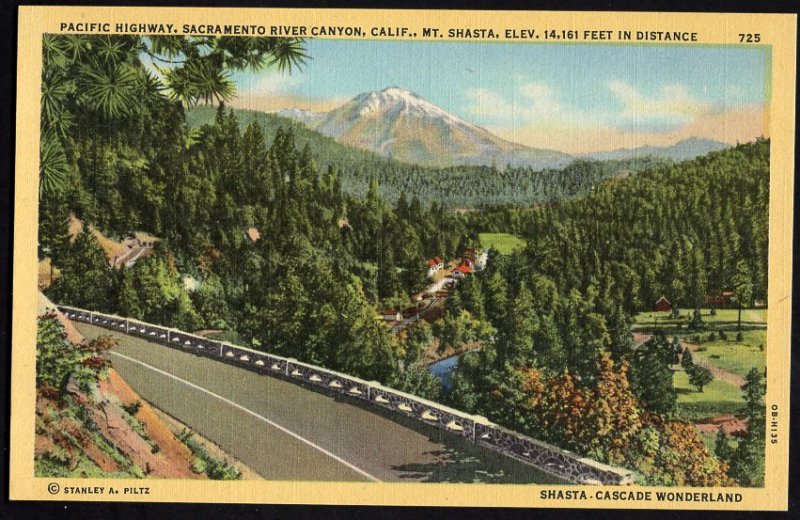 California Pacific Highway U.S. 99 Sacramento River Canyon Mt. Shasta LINEN