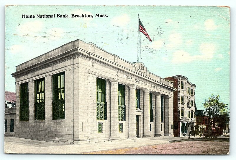 Postcard MA Brockton 1907 Home National Bank 1912 A7