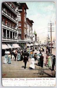 1908 Atlantic City New Jersey NJ Boardwalk Between The Two Piers Posted Postcard