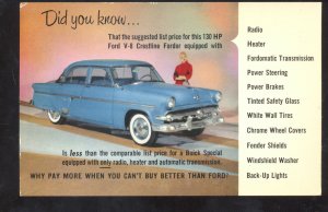 1954 FORD V8 CRESTLINE VINTAGE CAR DEALER ADVERTISING POSTCARD