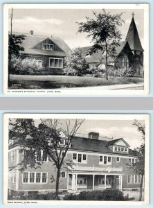 2 Postcards AYER, Massachusetts MA ~ HIGH SCHOOL, ST. ANDREWS Episcopal Church