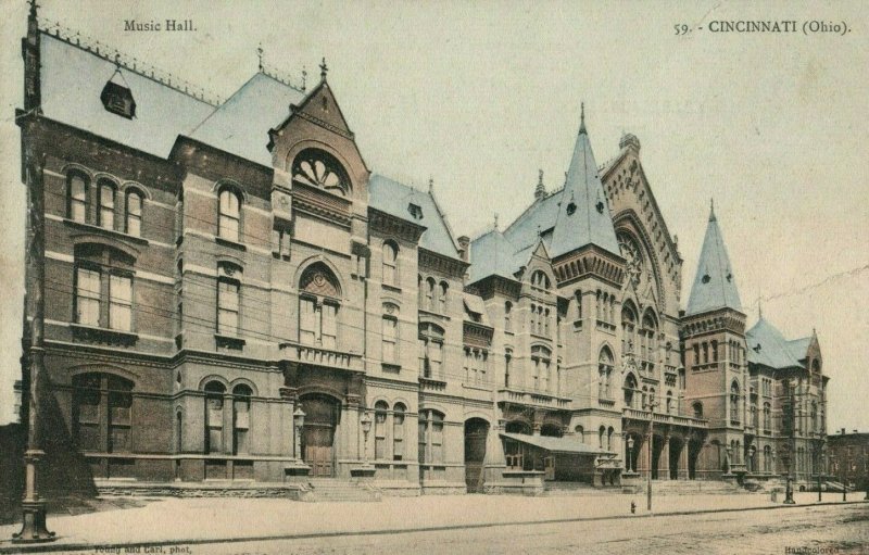 c. 1910 Music Hall Cincinnati Ohio Hand Colored Postcard P15 