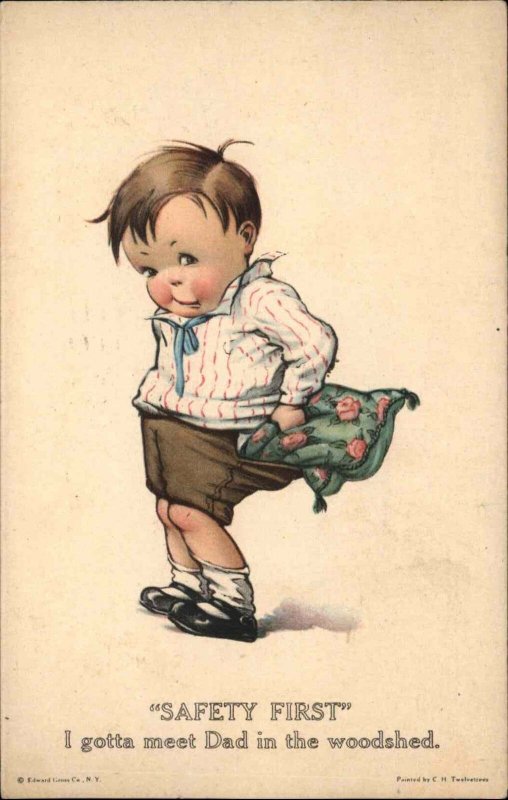 Twelvetrees Boy Stuffs Pillow Down Pants Spanking Comic Vintage Postcard