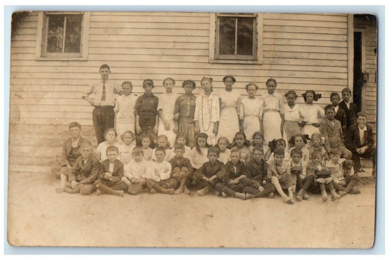 c1910's School Children At The School RPPC Photo Posted Antique Postcard