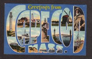 MA Greetings From CAPE COD MASS Large Letter Postcard Massachusetts