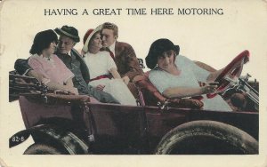 Five People in an Early Car, Postcard used in 1916