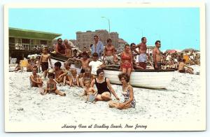 Postcard NJ Bradley Beach Scene Having Fun at the Beach Life Guard Boat  C33