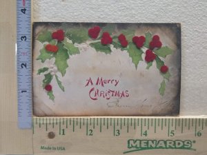 Postcard A Merry Christmas with Hollies Embossed Art Print