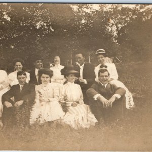 c1900s 4th July Park Classy Friends RPPC Smile Fancy Women Real Photo Flag A184