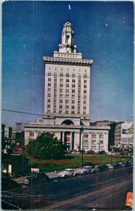 City Hall Oakland California w Old Cars Out Front Postcard Posted 1949