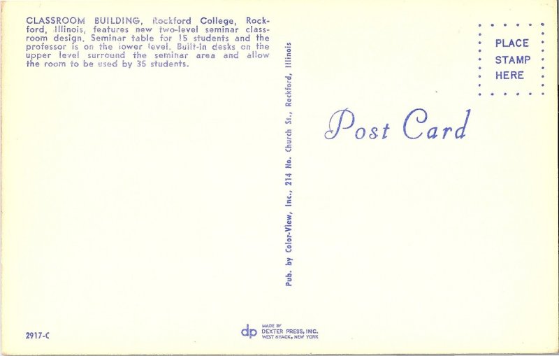 Rockford College Classroom Building Illinois Chrome Postcard