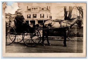 1915 Horse Buggy Coachman Cap Orange New Jersey NJ RPPC Photo Posted Postcard 