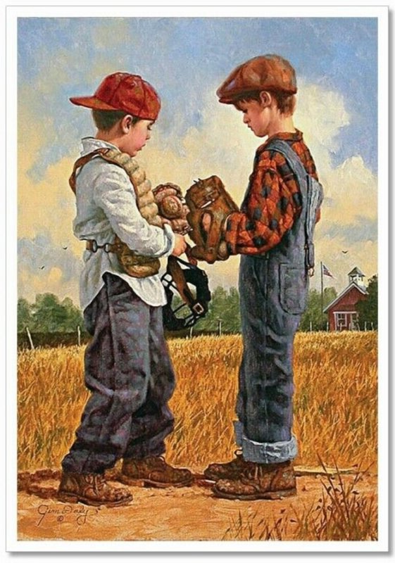 Little Boys players in baseball Sport by JIM DALY KIDS Modern Postcard