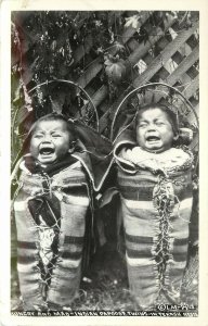 W. Andrews RPPC 15 Cayuse Indian Twins in Tekash Cradleboards Native Americana