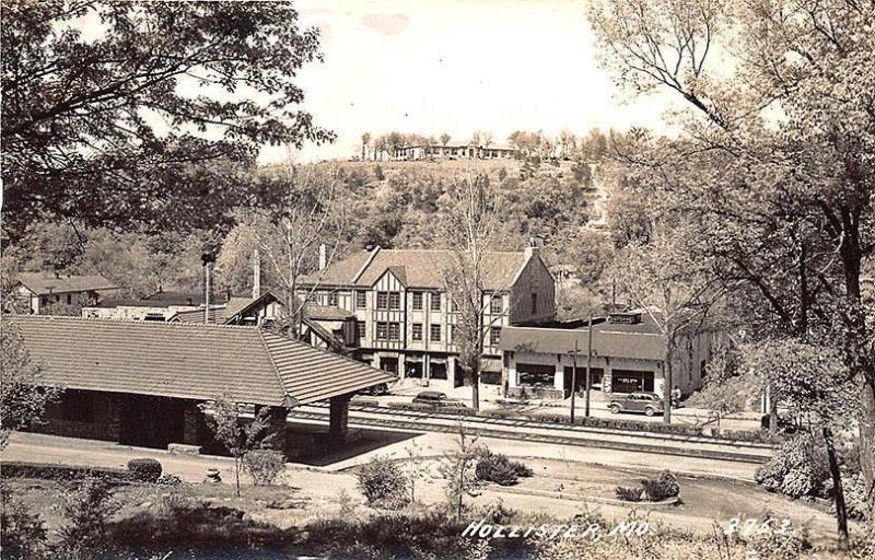 Hollister MO Post Office Railroad Station Train Depot RPPC Postcard