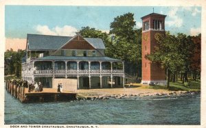 Vintage Postcard 1916 Sea Ocean Dock & Tower Building Chautauqua New York NY