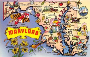 Greetings from Maryland, USA Map Unused stain on back